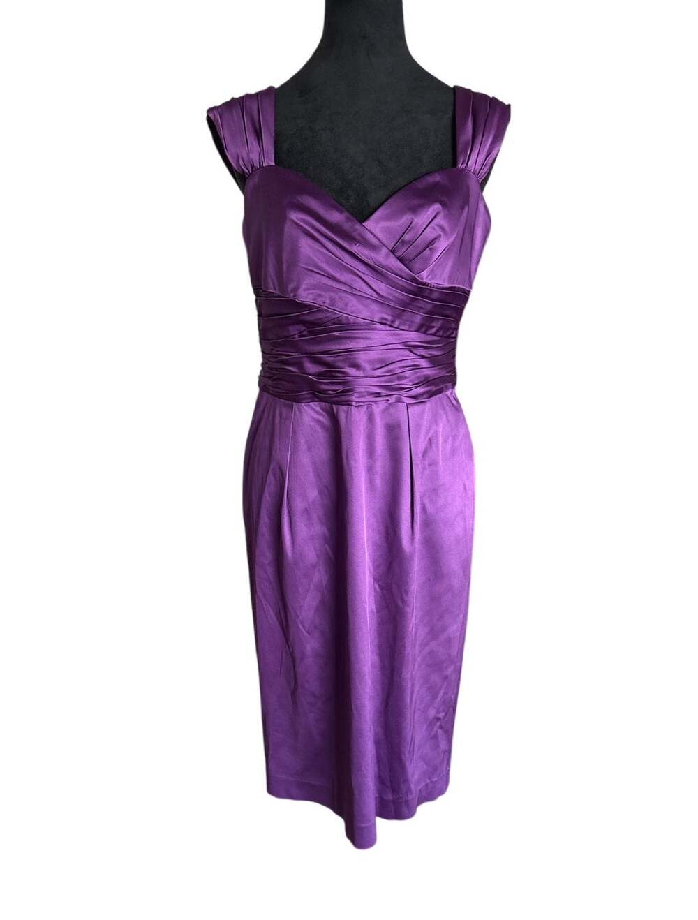 Jones New York Dress Purple Satin Ruched Cocktail Empire Waist 8